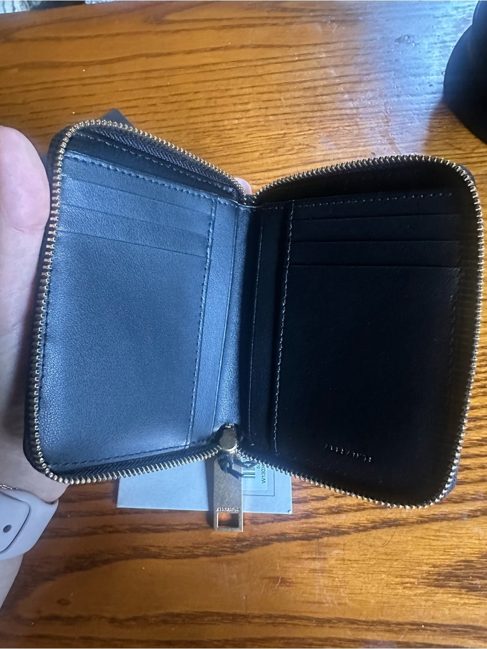 AllSaints Olive Leather Zip Wallet with Gold Zip - Picture 5 of 5